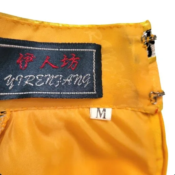 Golden Brocade Mandarin Qipao Dress – Elegant Cheongsam style Formal Wear - Picture 8 of 12